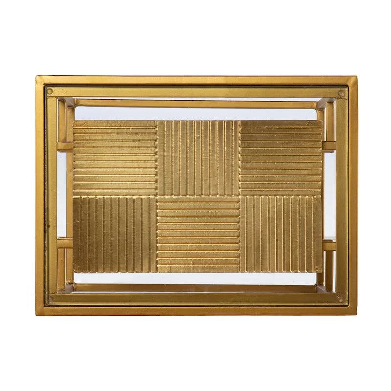 Glass-Top Side Table with Shelving, Brass