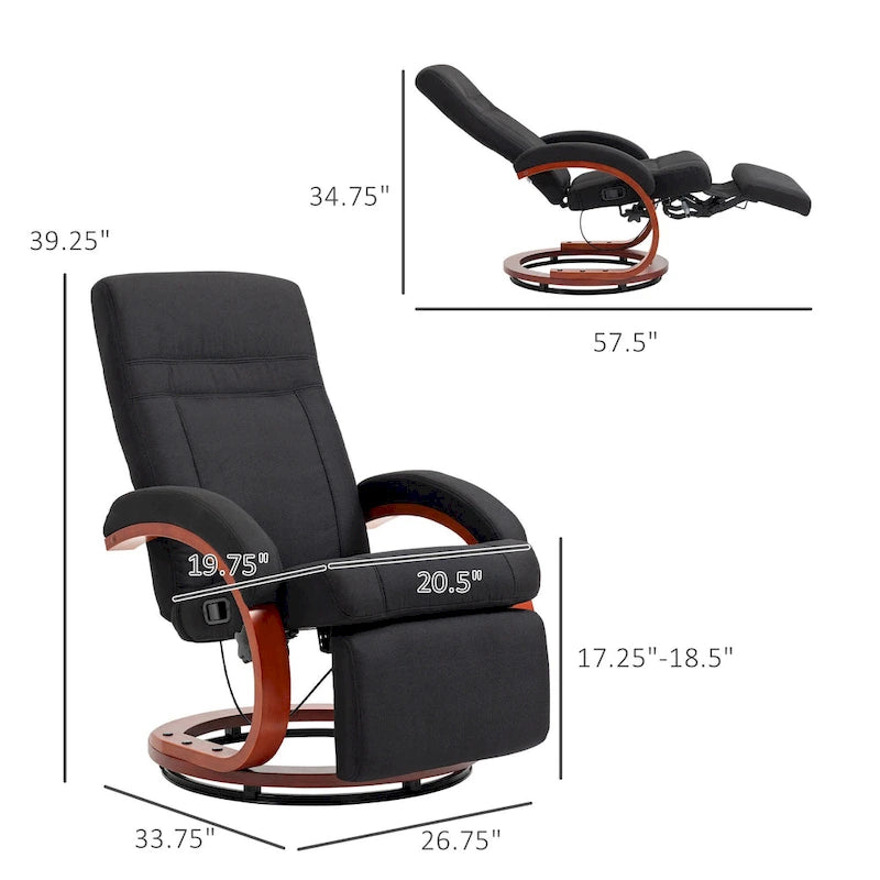 Manual Recliner Chair for Adults, Adjustable Swivel Recliner with Footrest