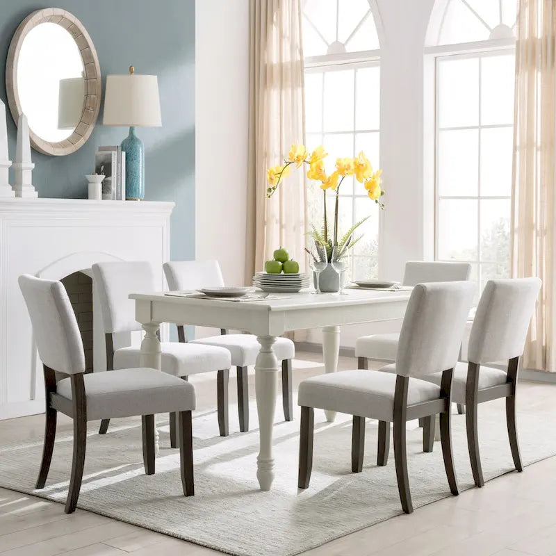 Upholstered Back Dining Chair with Wood Base, Set of 2