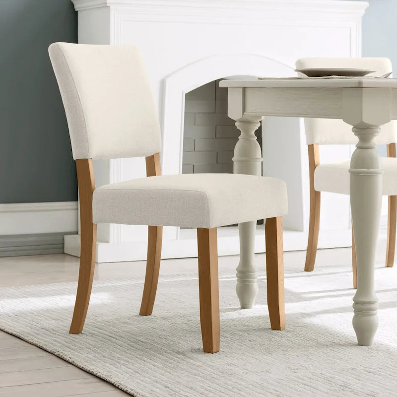 Upholstered Back Dining Chair with Wood Base, Set of 2
