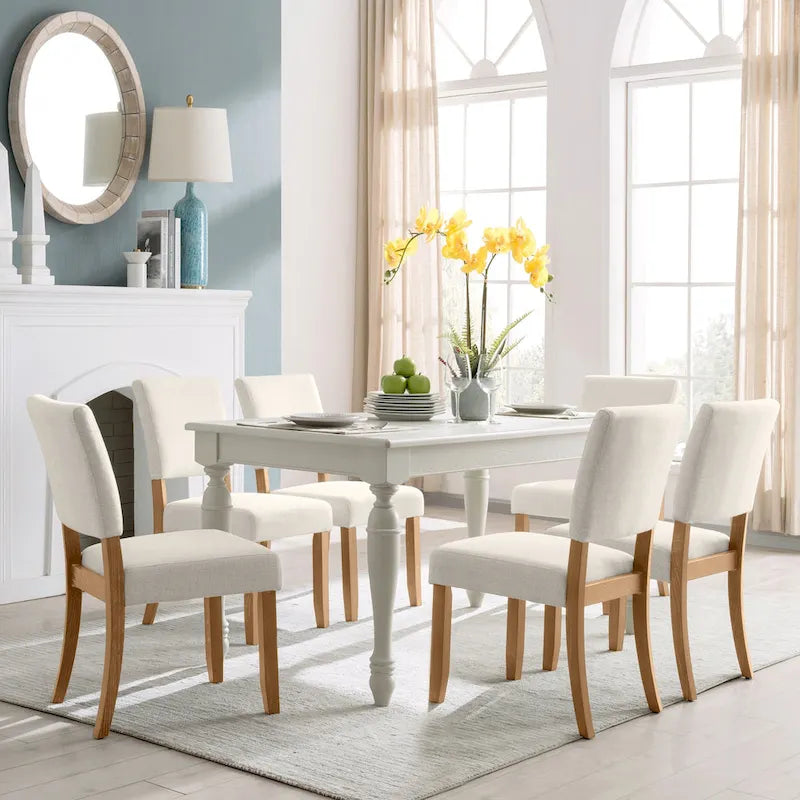 Upholstered Back Dining Chair with Wood Base, Set of 2