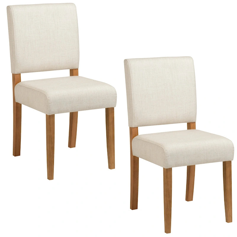 Upholstered Back Dining Chair with Wood Base, Set of 2