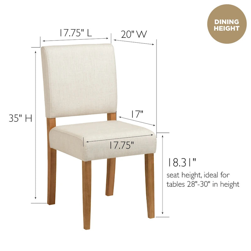 Upholstered Back Dining Chair with Wood Base, Set of 2