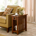 Mission Style Narrow 1-Drawer End Table in Dark Earth Finish