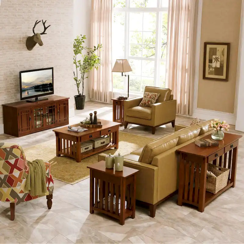 Mission Style Narrow 1-Drawer End Table in Dark Earth Finish