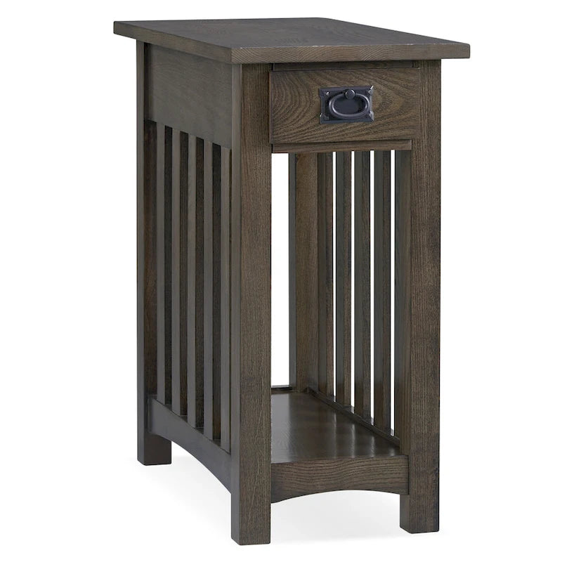 Mission Style Narrow 1-Drawer End Table in Dark Earth Finish