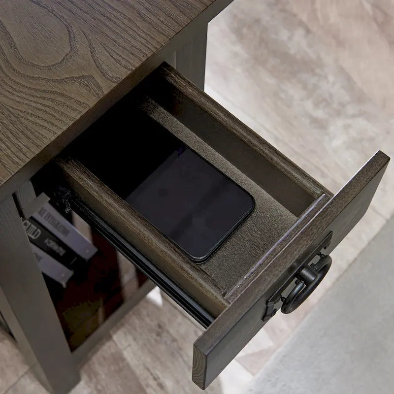 Mission Style Narrow 1-Drawer End Table in Dark Earth Finish