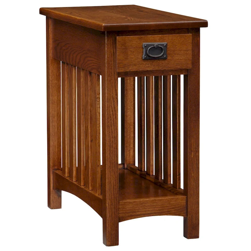 Mission Style Narrow 1-Drawer End Table in Dark Earth Finish