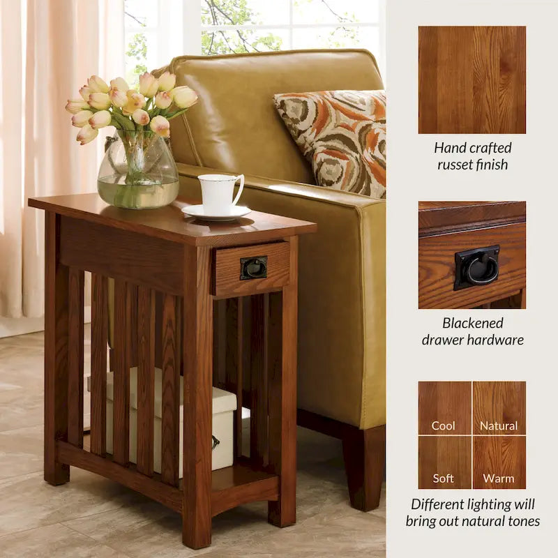 Mission Style Narrow 1-Drawer End Table in Dark Earth Finish