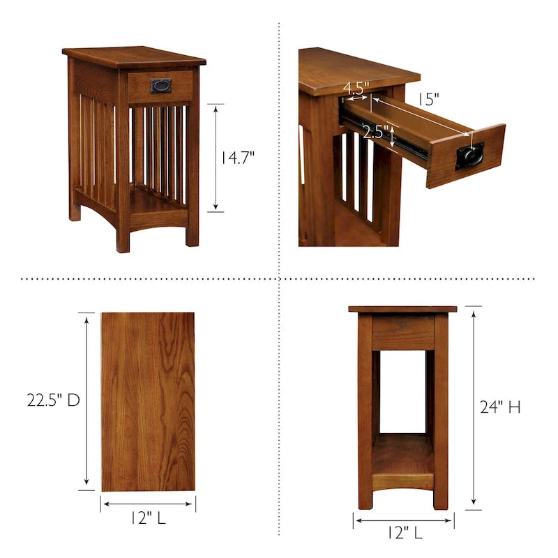 Mission Style Narrow 1-Drawer End Table in Dark Earth Finish