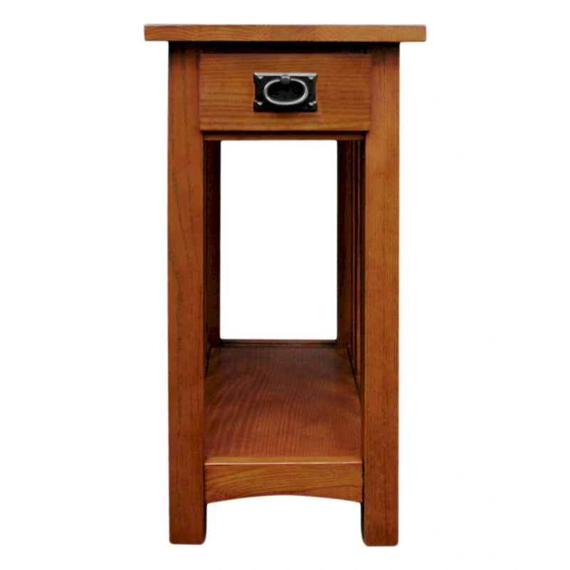 Mission Style Narrow 1-Drawer End Table in Dark Earth Finish