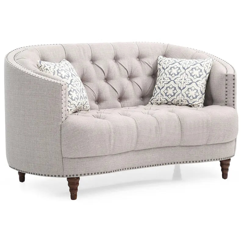 Traditional Tufted Fabric Loveseat with Throw Pillows