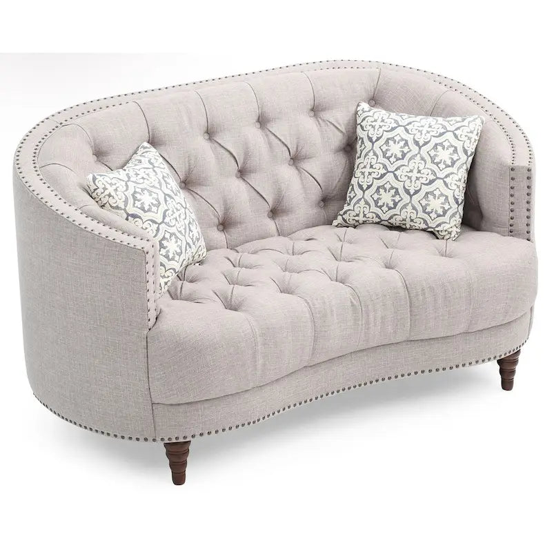 Traditional Tufted Fabric Loveseat with Throw Pillows