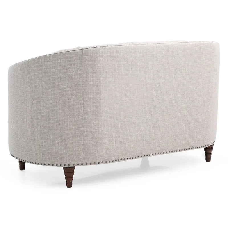 Traditional Tufted Fabric Loveseat with Throw Pillows
