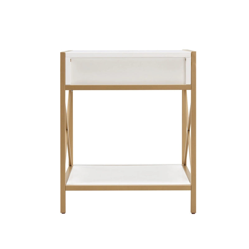 Mixed Metal and Wood Drawer End Table with Gold X-Motif Frame