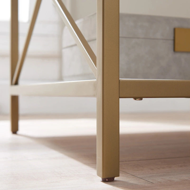 Mixed Metal and Wood Drawer End Table with Gold X-Motif Frame