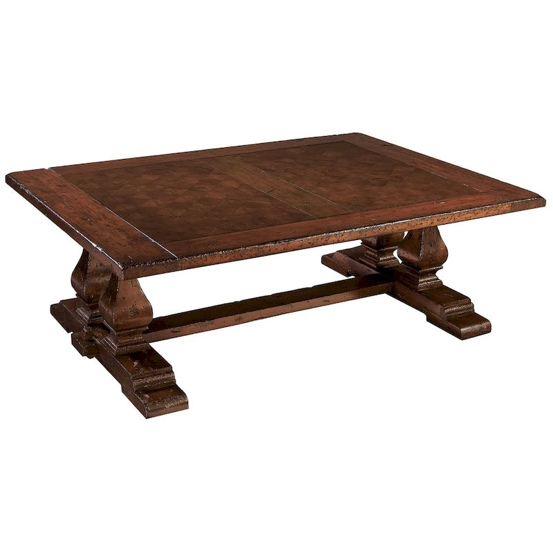 Solid Mahogany Coffee Table with Diamond Veneer Top and Stretcher Base