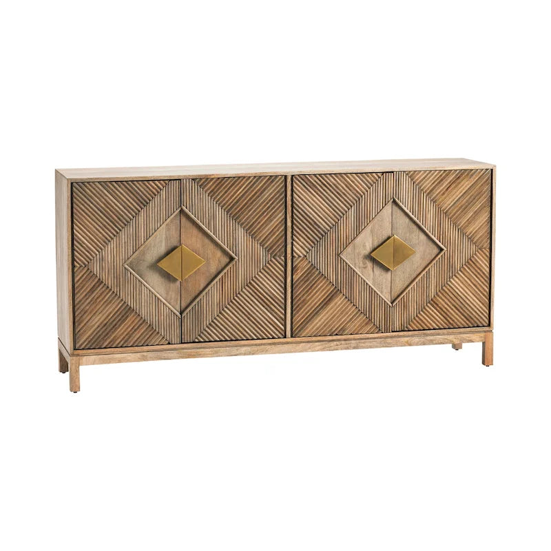 Four-Door Sideboard with Diamond Carvings and Cable Management - 72x16x34