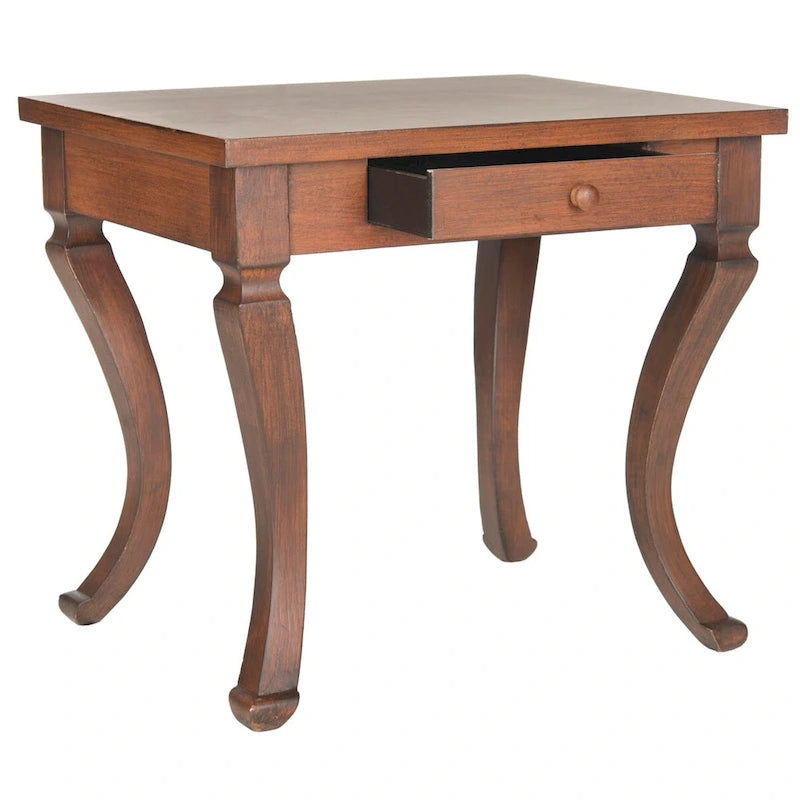 Brown Storage Side Table with Drawer and Cabriole Legs - 24W x 19D x 22H