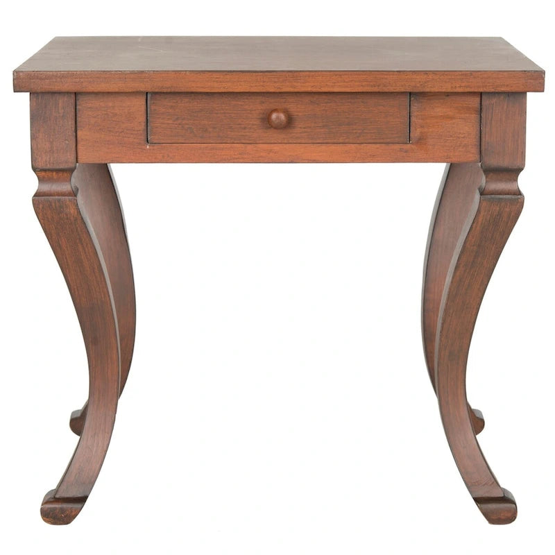 Brown Storage Side Table with Drawer and Cabriole Legs - 24W x 19D x 22H