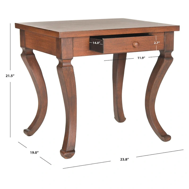 Brown Storage Side Table with Drawer and Cabriole Legs - 24W x 19D x 22H