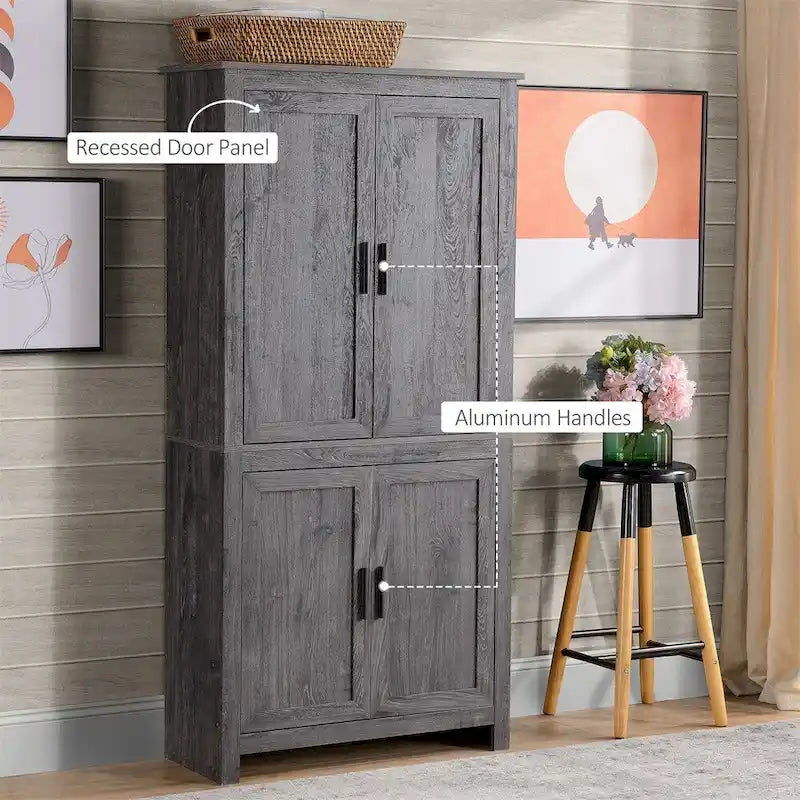 4-Door Freestanding Kitchen Pantry with 3 Adjustable Shelves