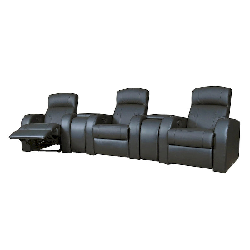 3-Seat Home Theater Recliner Set with 2 Wedge Consoles, Black Top Grain Leather