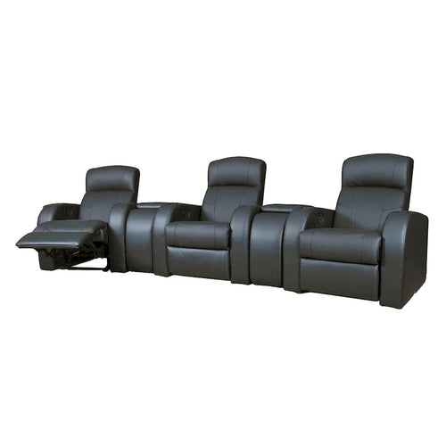 3-Seat Home Theater Recliner Set with 2 Wedge Consoles, Black Top Grain Leather