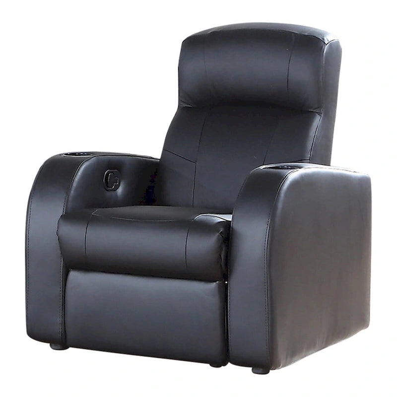 3-Seat Home Theater Recliner Set with 2 Wedge Consoles, Black Top Grain Leather