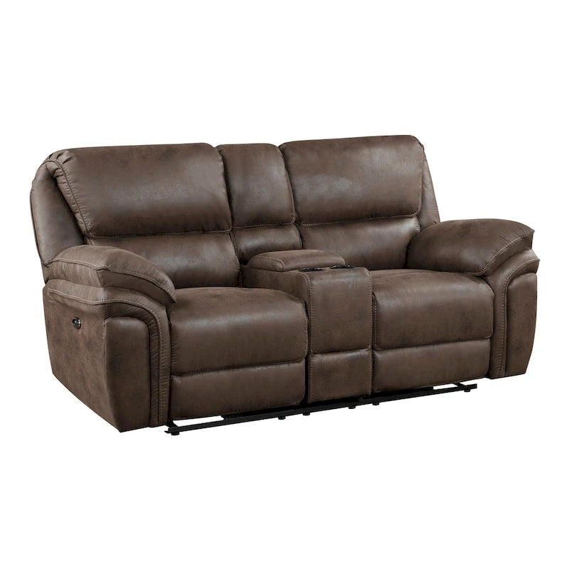 80-Inch Power Double Recliner Loveseat with Console, Cupholders & USB, Brown