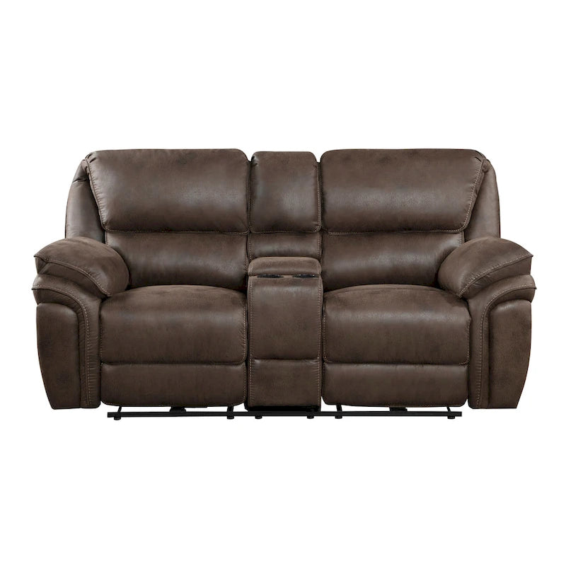 80-Inch Power Double Recliner Loveseat with Console, Cupholders & USB, Brown