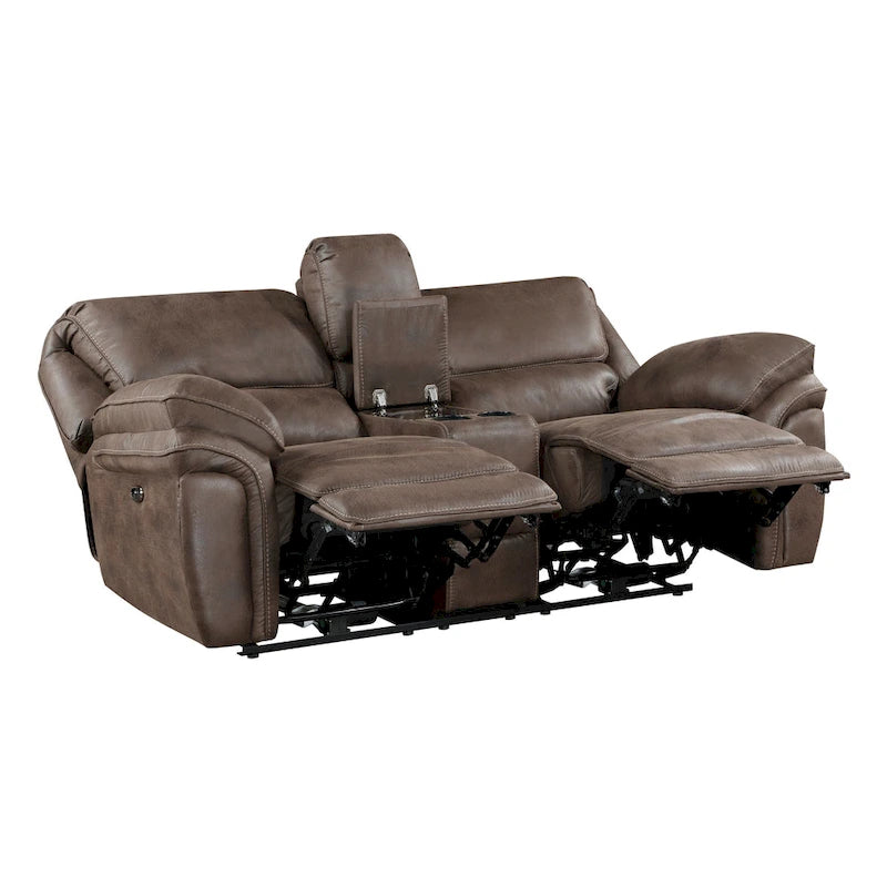 80-Inch Power Double Recliner Loveseat with Console, Cupholders & USB, Brown