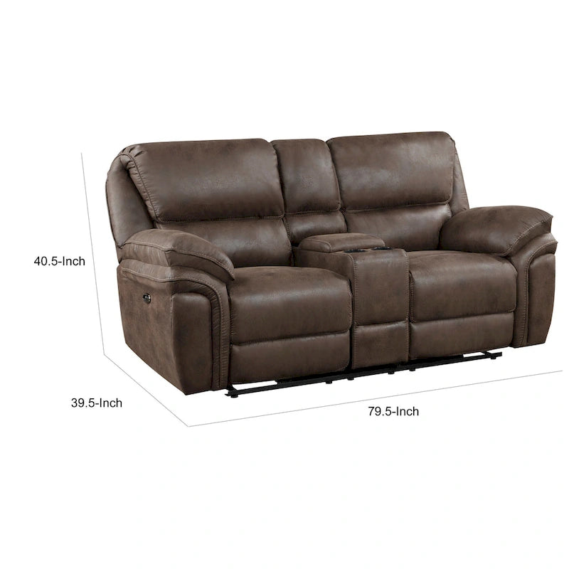 80-Inch Power Double Recliner Loveseat with Console, Cupholders & USB, Brown