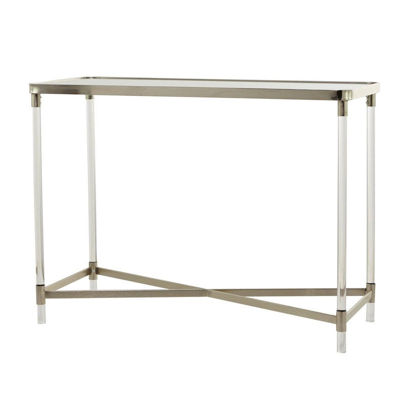 Metal Console Table with Mirrored Top and Acrylic Legs - Gold or Silver