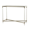 Metal Console Table with Mirrored Top and Acrylic Legs - Gold or Silver