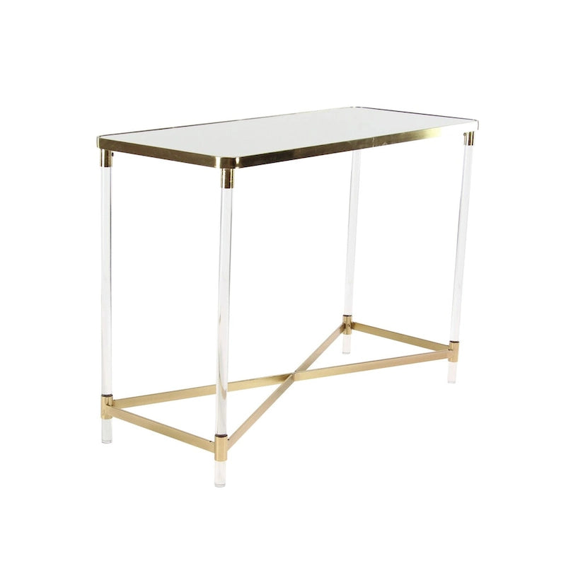 Metal Console Table with Mirrored Top and Acrylic Legs - Gold or Silver