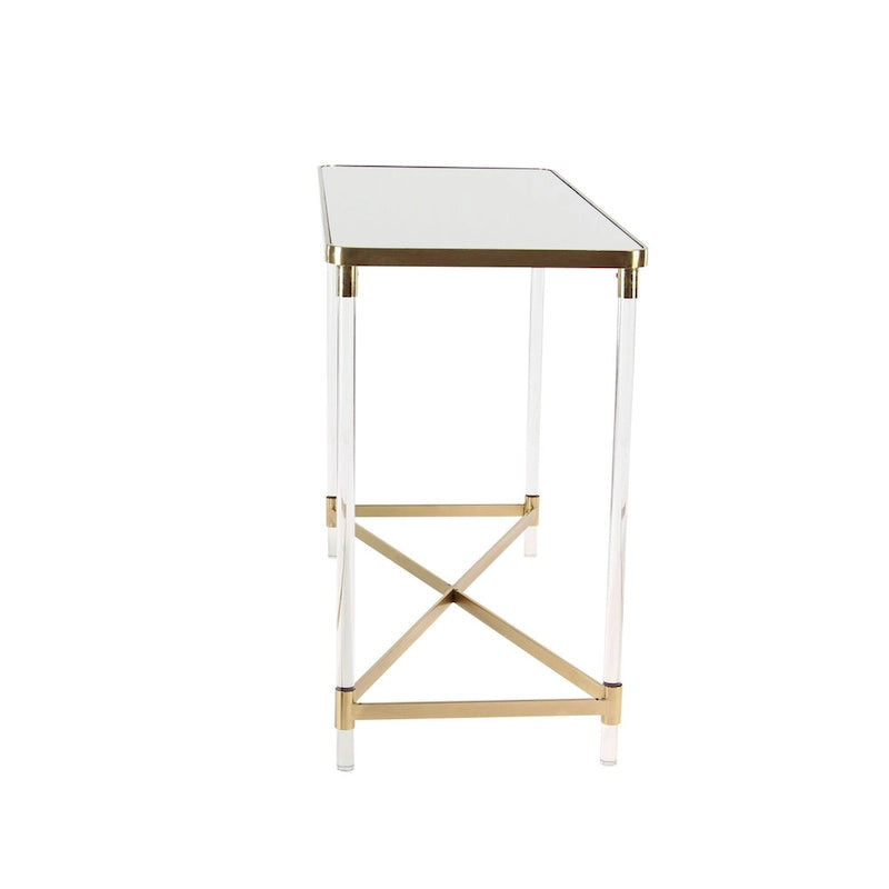 Metal Console Table with Mirrored Top and Acrylic Legs - Gold or Silver