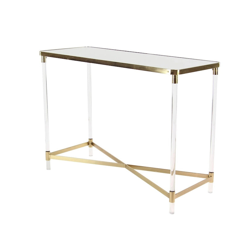 Metal Console Table with Mirrored Top and Acrylic Legs - Gold or Silver