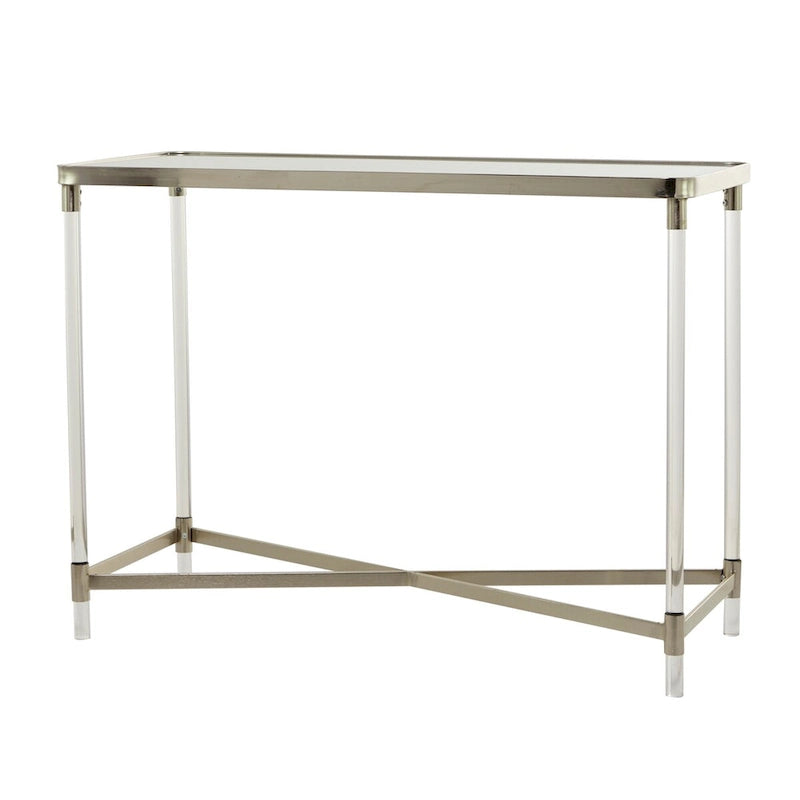 Metal Console Table with Mirrored Top and Acrylic Legs - Gold or Silver