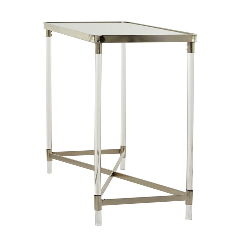 Metal Console Table with Mirrored Top and Acrylic Legs - Gold or Silver