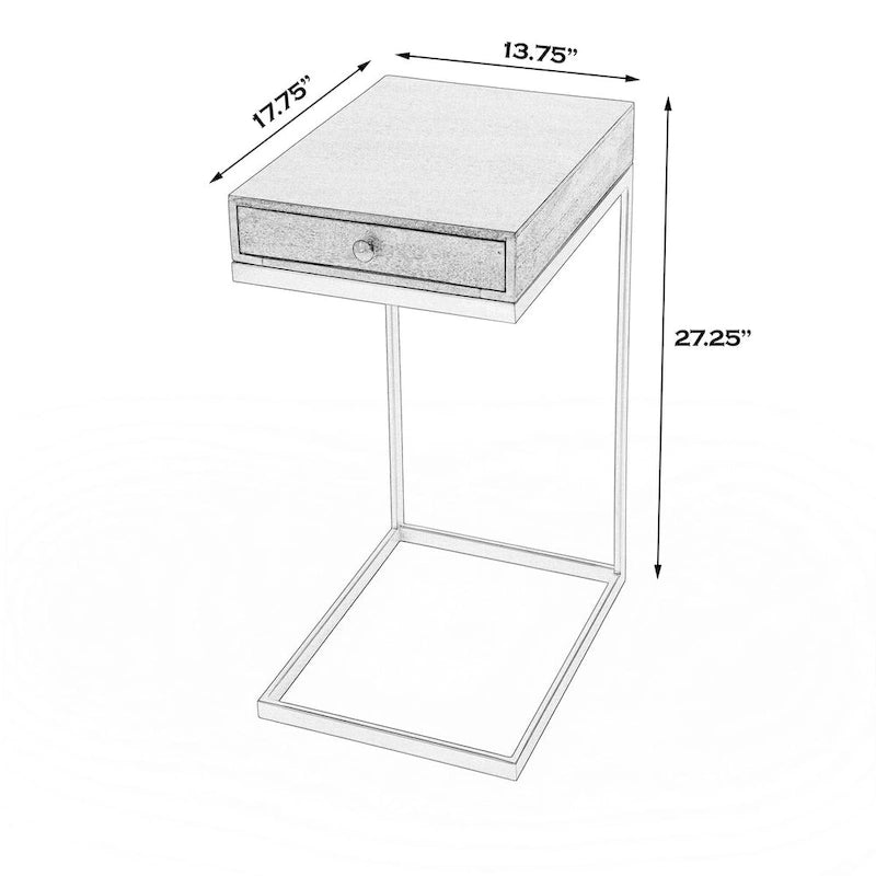 C-Shaped End Table with Drawer, Walnut Brown Finish and Gold Iron Frame