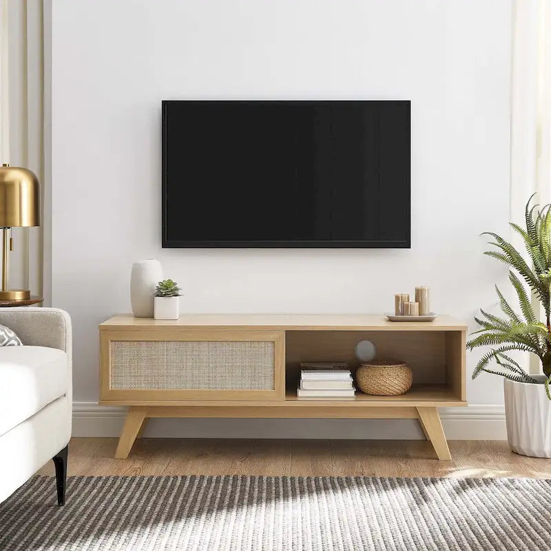 47-Inch Rattan TV Stand with Sliding Door