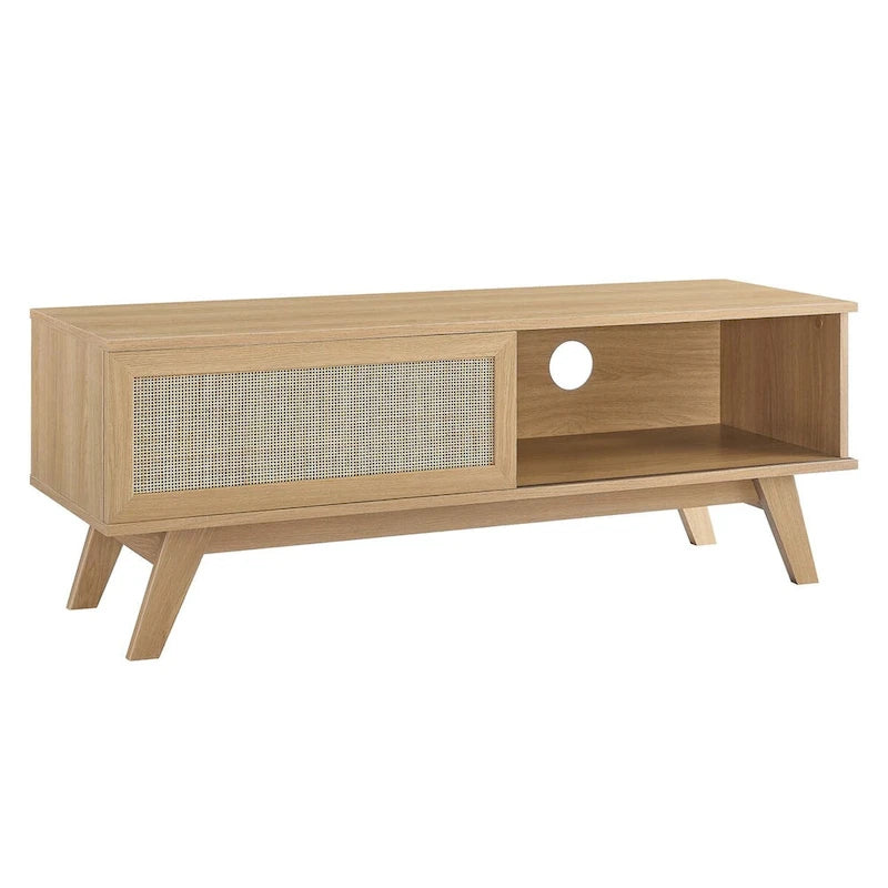 47-Inch Rattan TV Stand with Sliding Door