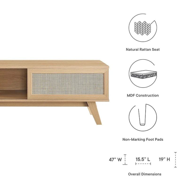 47-Inch Rattan TV Stand with Sliding Door