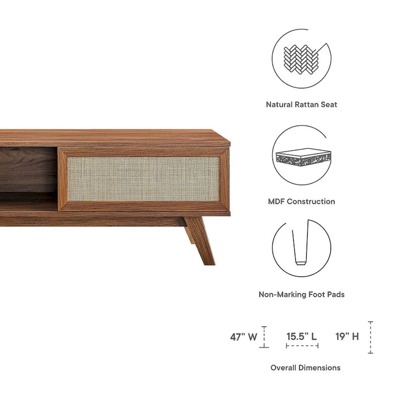 47-Inch Rattan TV Stand with Sliding Door