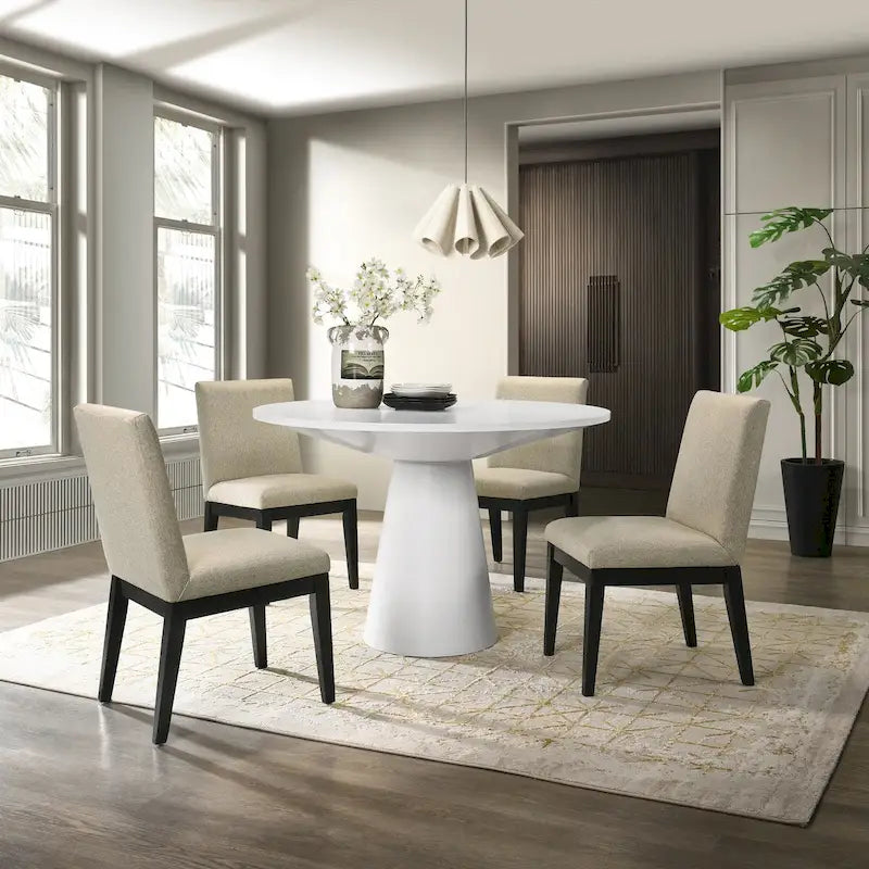 5-Piece 48-Inch Round Pedestal Dining Set with 4 Upholstered Chairs