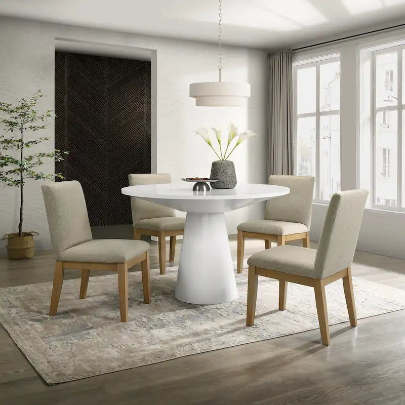 5-Piece 48-Inch Round Pedestal Dining Set with 4 Upholstered Chairs