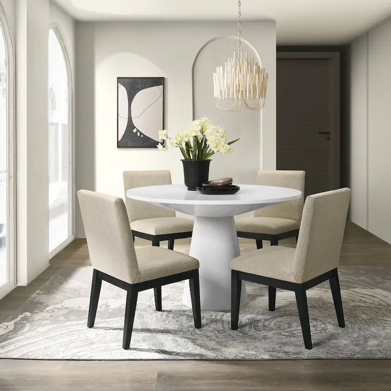 5-Piece 48-Inch Round Pedestal Dining Set with 4 Upholstered Chairs
