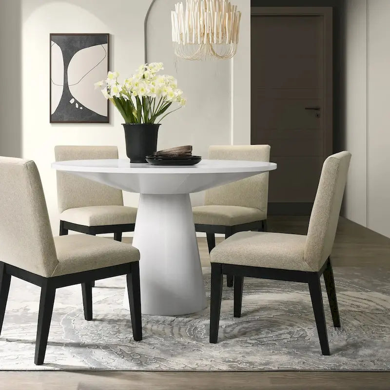5-Piece 48-Inch Round Pedestal Dining Set with 4 Upholstered Chairs