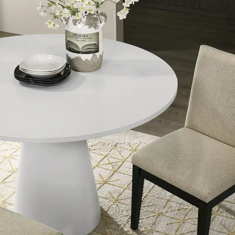 5-Piece 48-Inch Round Pedestal Dining Set with 4 Upholstered Chairs